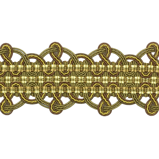 Decorative gold lace trim on a white background