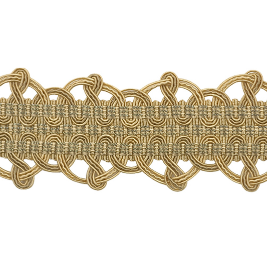 Decorative gold lace trim on a white background