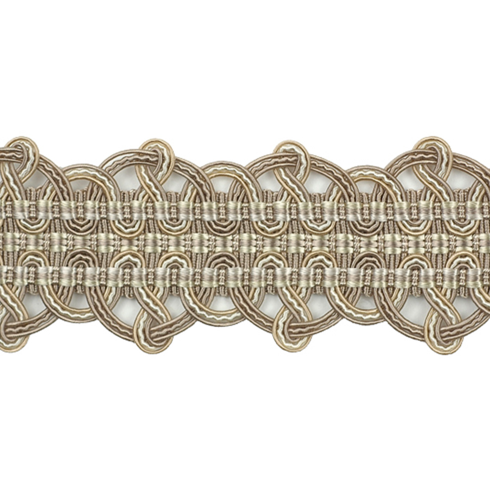 Decorative lace trim with intricate patterns on a white background