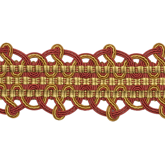 Decorative red and gold lace pattern on a white background