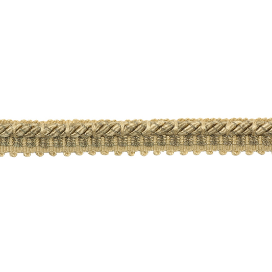 Gold decorative gimp trim on a white background