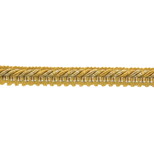 Gold decorative gimp trim on a white background