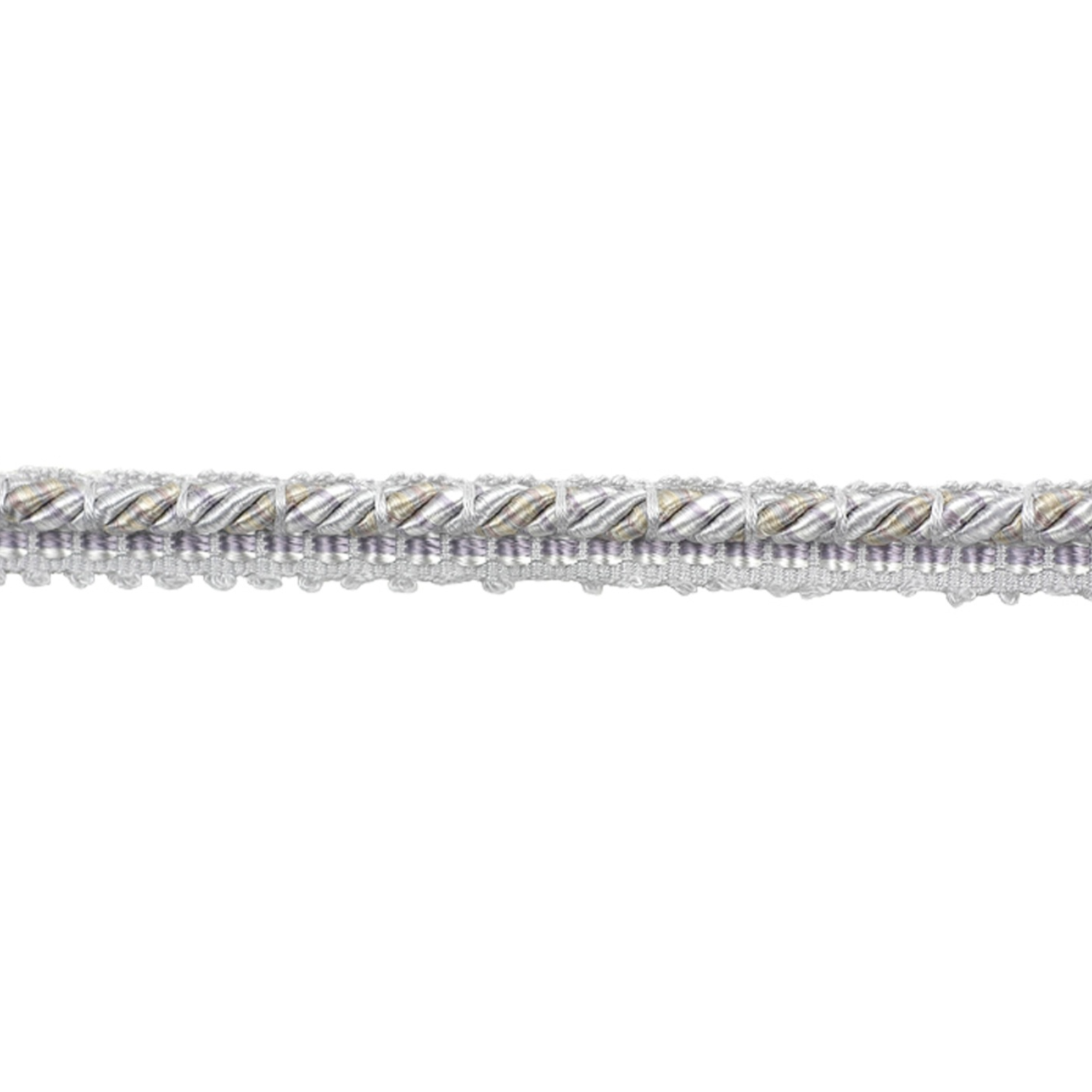 Decorative trim with metallic and beaded design on a white background