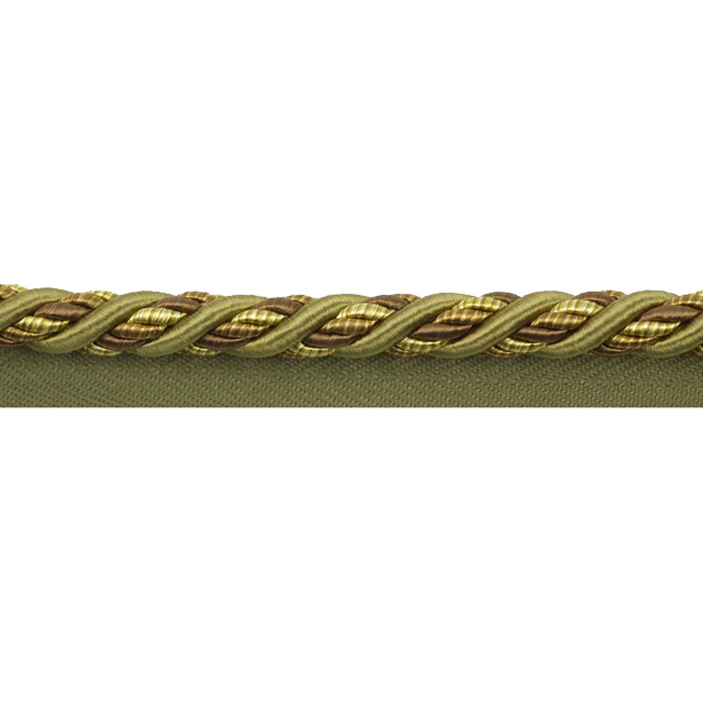 Gold braided piping cord trim on a white background