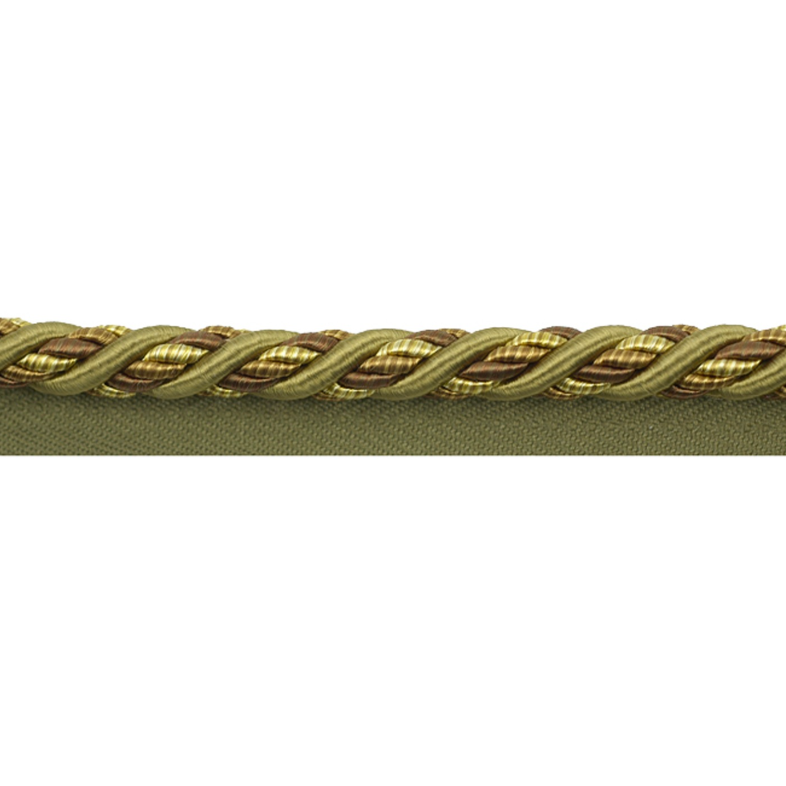 Gold braided piping cord trim on a white background