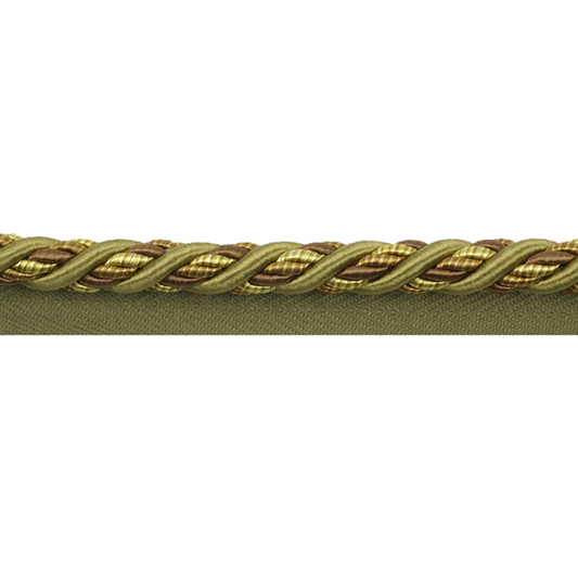 Gold braided piping cord trim on a white background