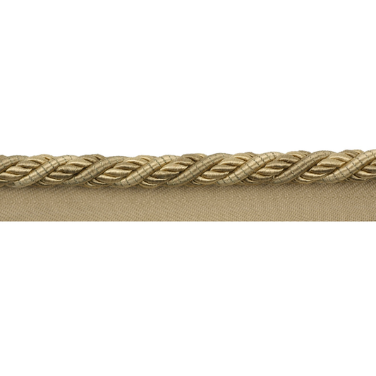 Gold braided piping cord trim on a beige background