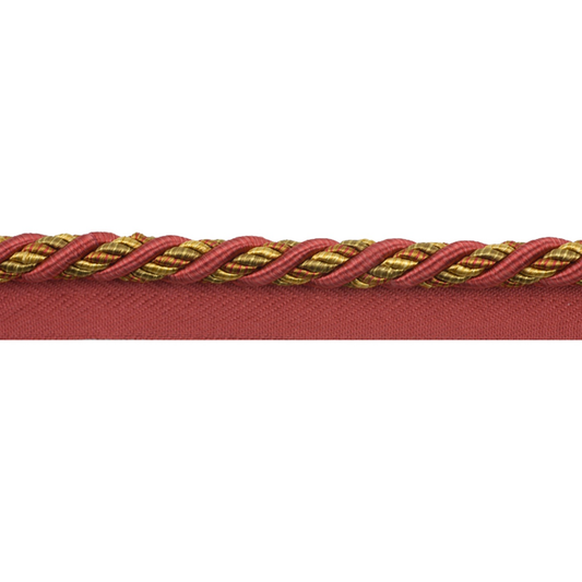 Red and gold braided cord on a white background