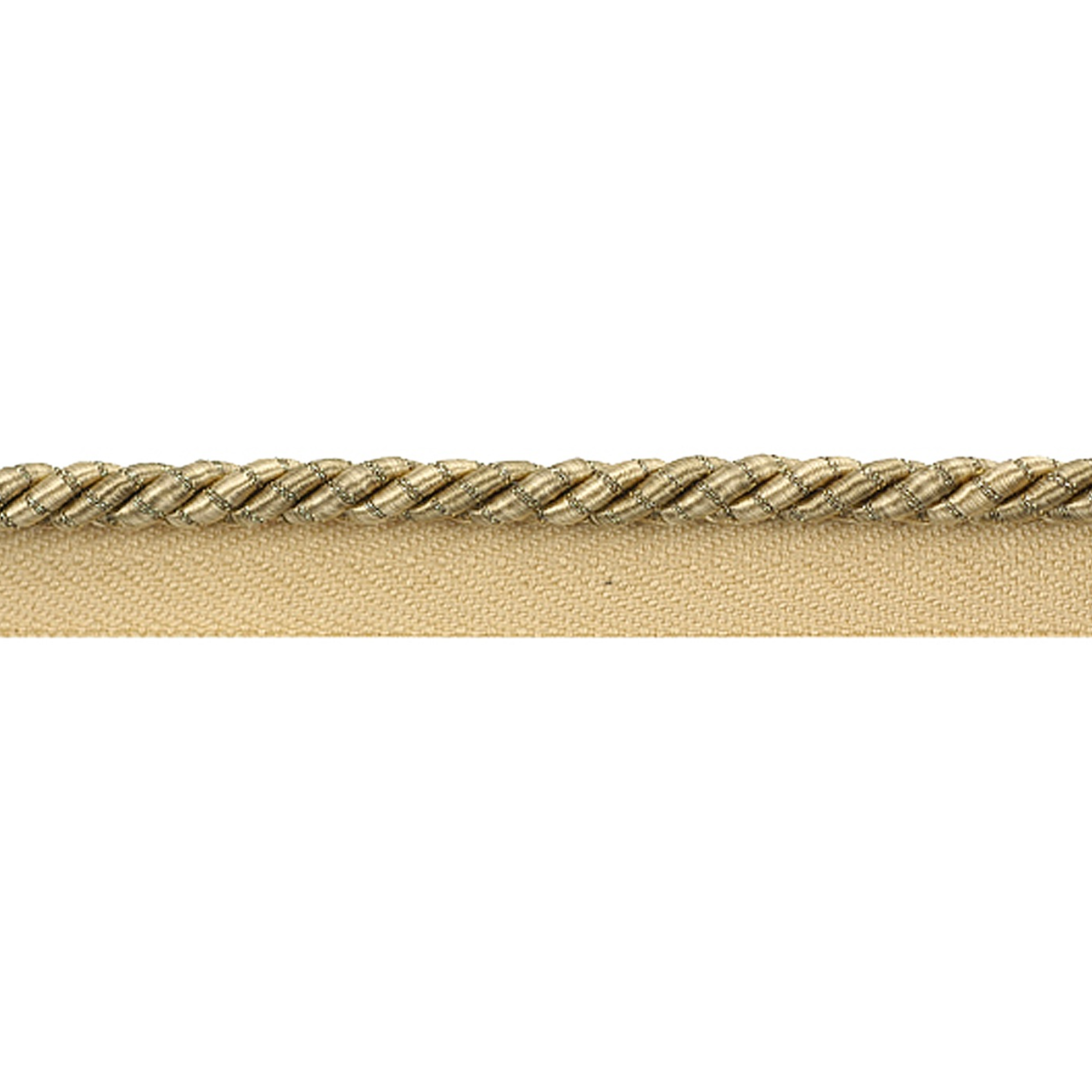Gold braided pipping cord on a beige background