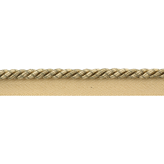 Gold braided pipping cord on a beige background