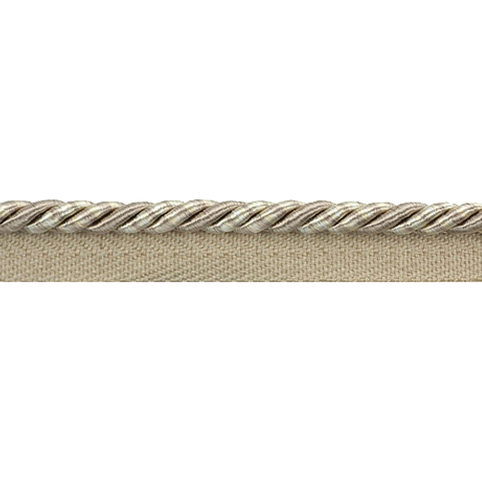 Textured pipping cord with metallic edge on a white background