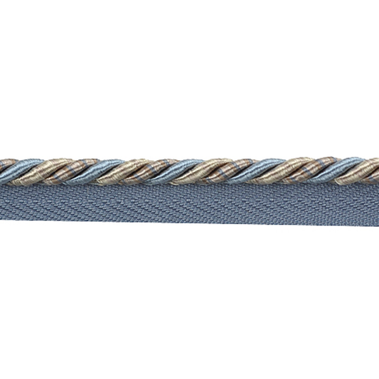 Close-up of a blue and gold braided cord on a white background