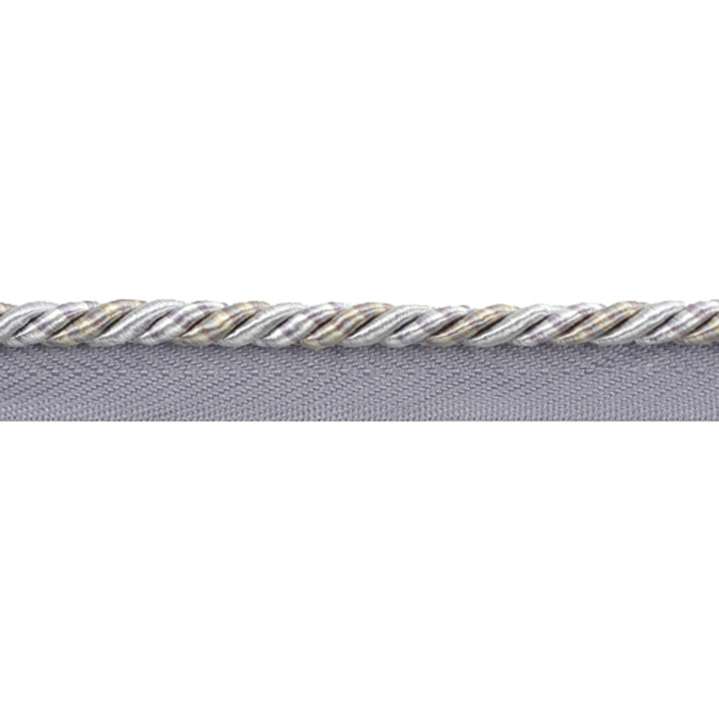 Close-up of a silver piping cord on a white background