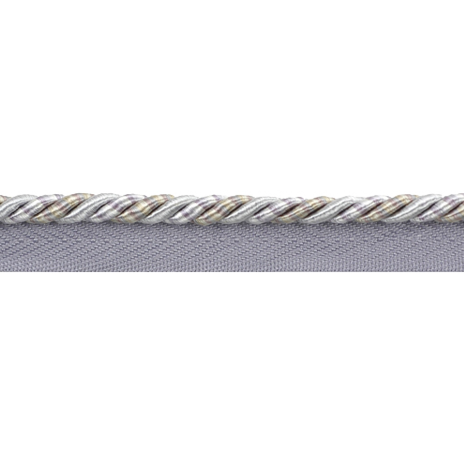 Close-up of a silver piping cord on a white background