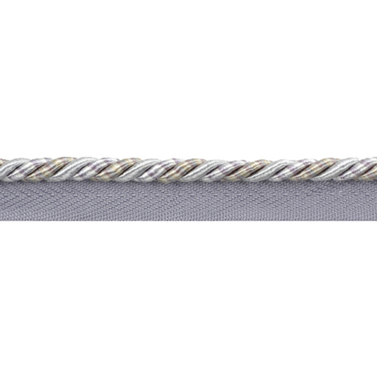 Close-up of a silver piping cord on a white background