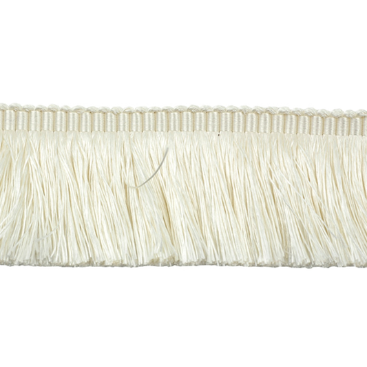 Close-up of a silk fringe trim on a white background