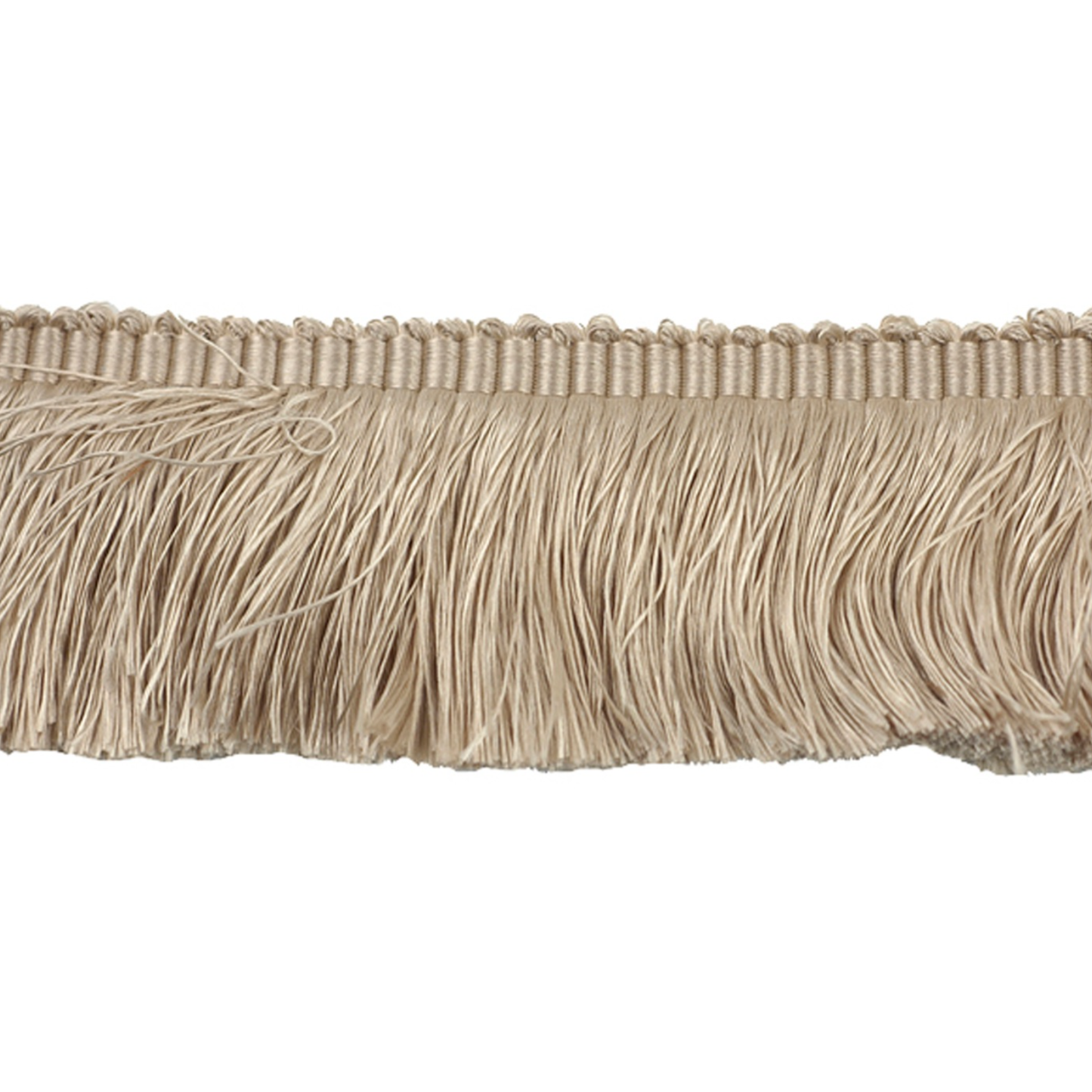 Beige fringe trim on a white background