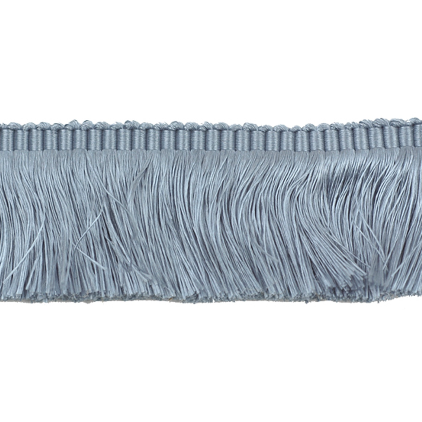 Close-up of blue fringe trim on a white background