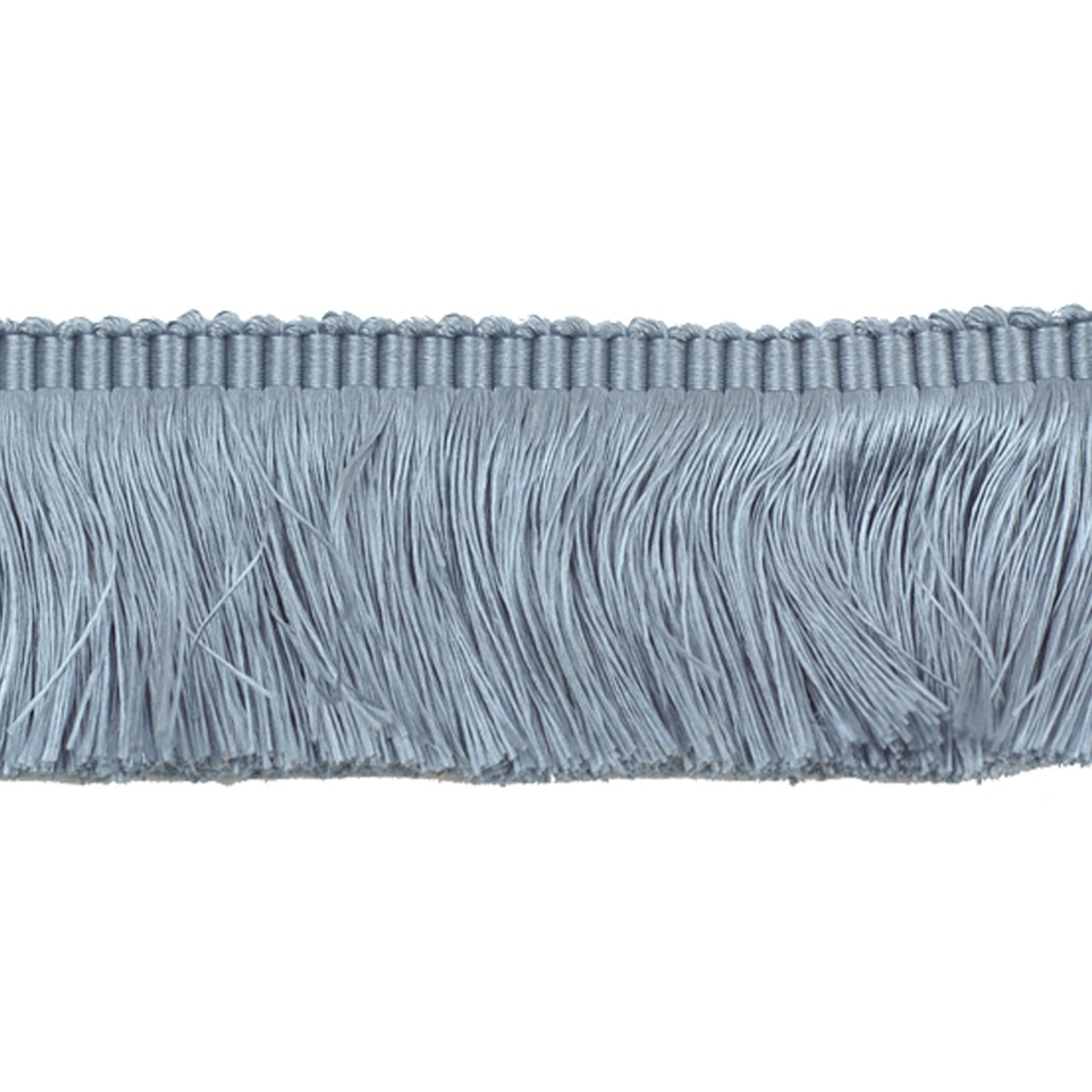 Close-up of blue fringe trim on a white background