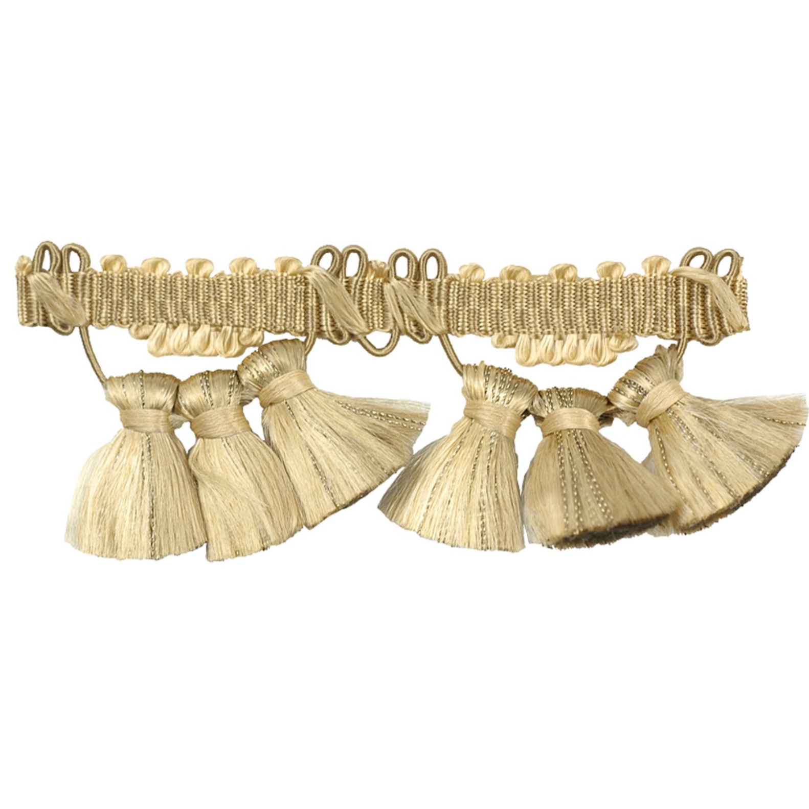 Champagne trimming with tassels on a white background