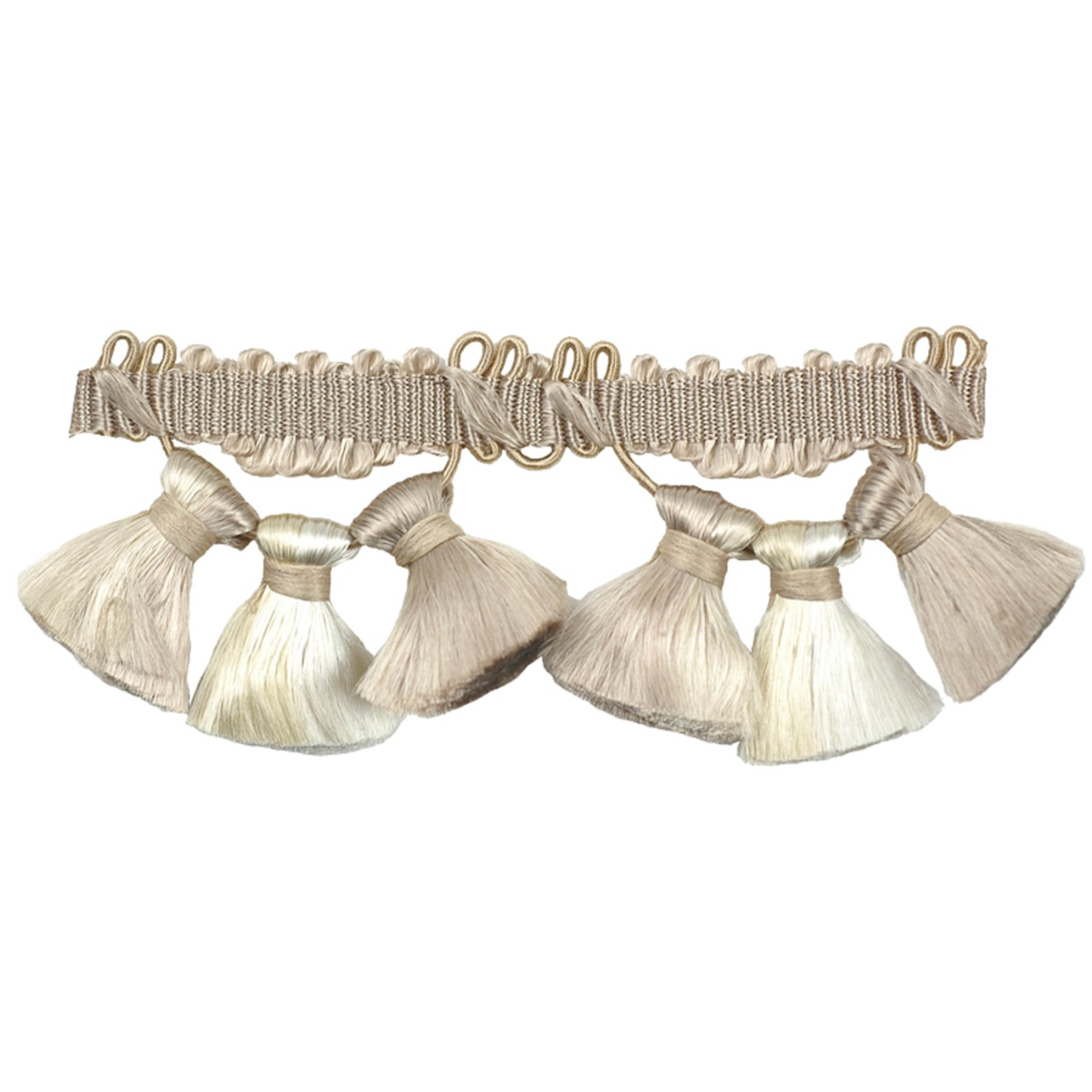Beige trim with tassels on a white background