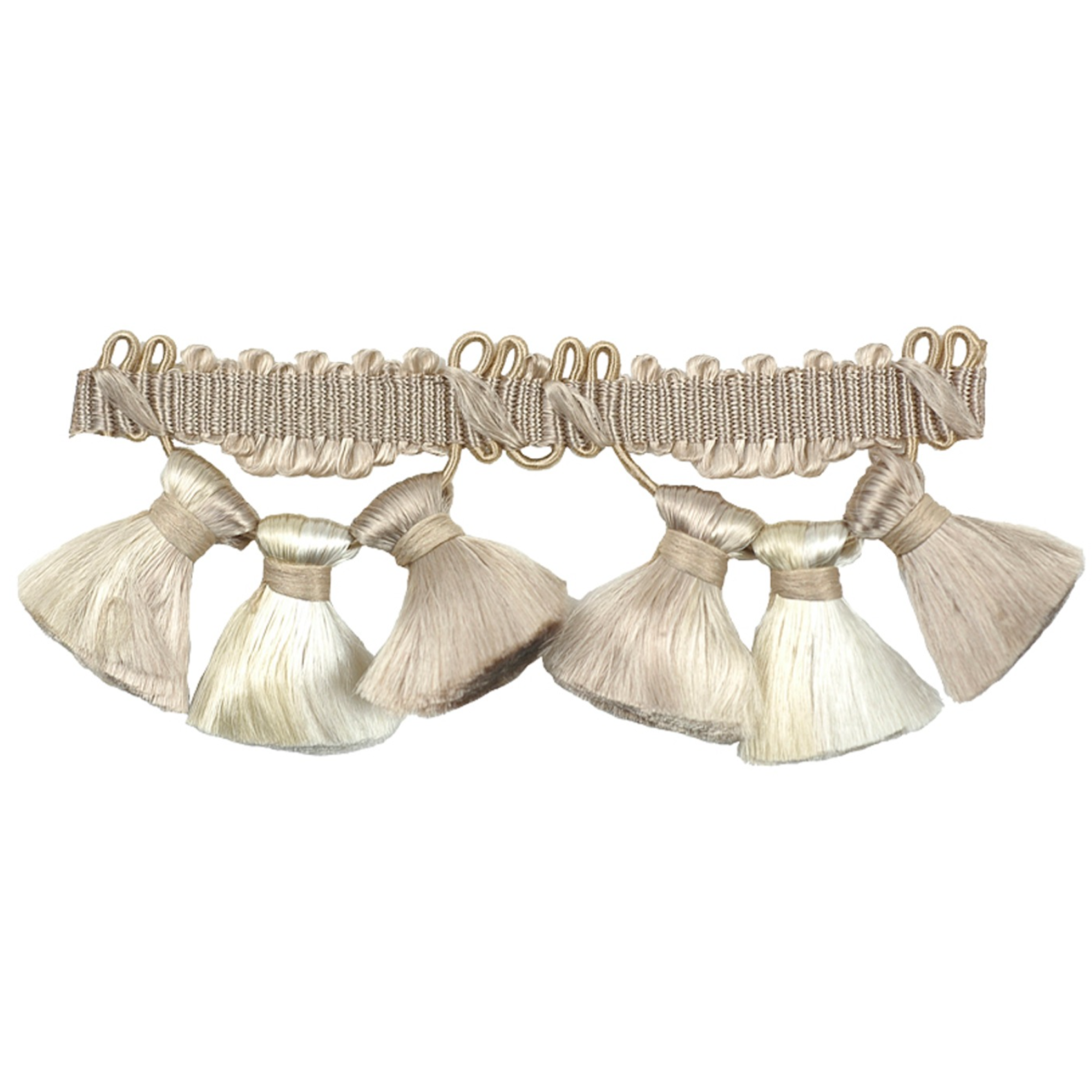 Beige trim with tassels on a white background