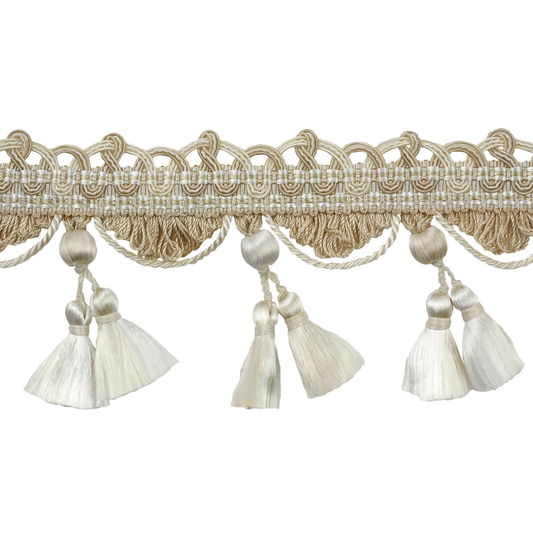 Decorative trim with tassels on a white background