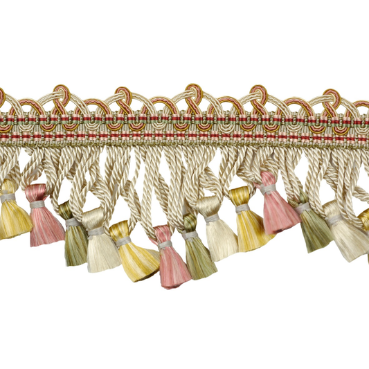 Decorative fringe with tassels on a white background