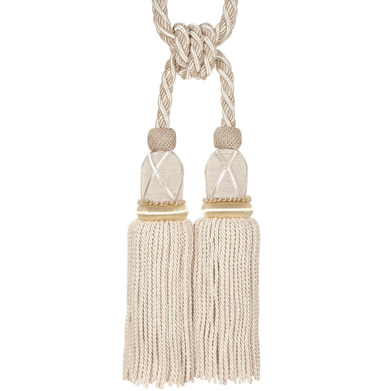 Decorative tassel tieback with braided design on a white background