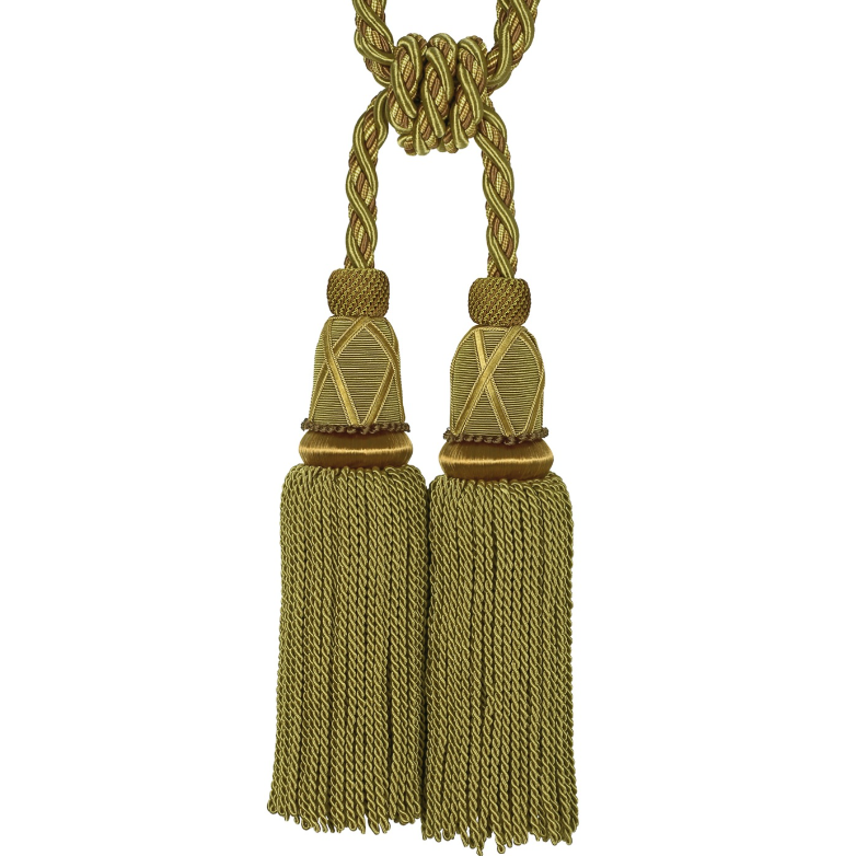 Gold two tassel tieback on a white background
