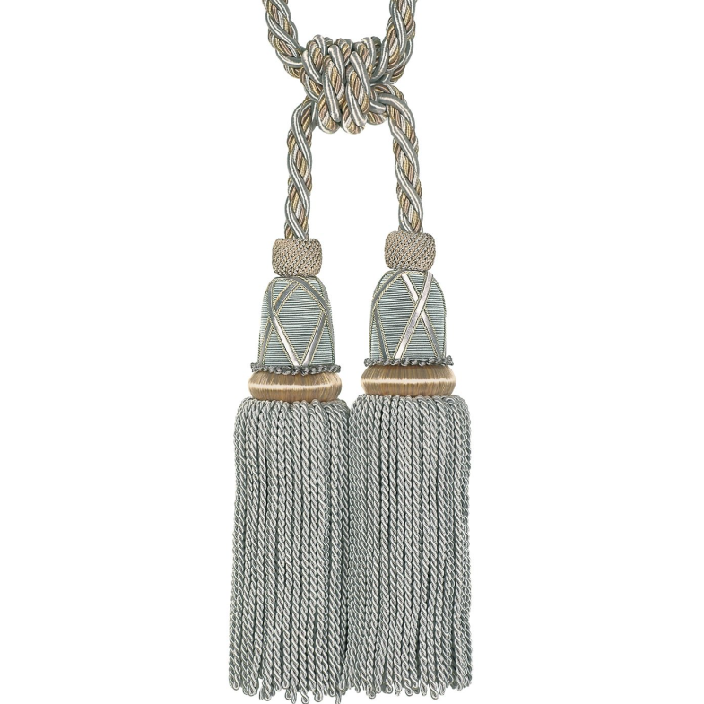 Decorative tassel tieback with braided top on a white background