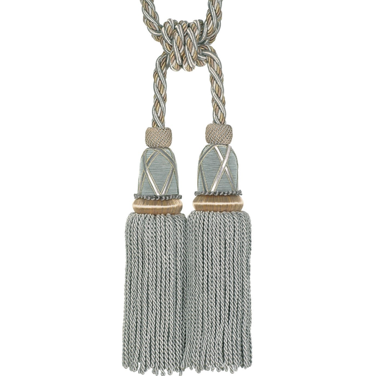 Decorative tassel tieback with braided top on a white background