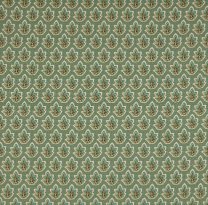 Ziro Leaf Fern fabric with intricate Indian leaf motifs in green tones, ideal for upholstery, curtains, and blinds in home décor.