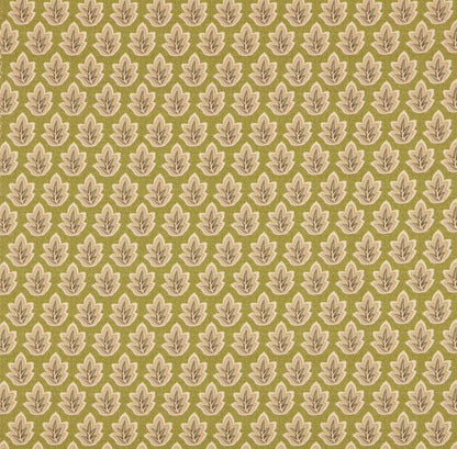 Ziro Leaf Olive fabric with intricate Indian leaf motifs in earthy green tones, ideal for upholstery, curtains, and blinds in home decor.